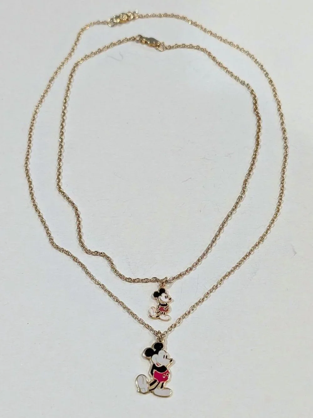 RARE VTG Walt Disney Mickey Mouse Enameled Gold Tone KIDS Pendant Necklaces